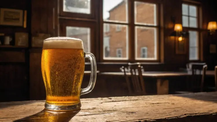 A pint of beer on a table in an old pub