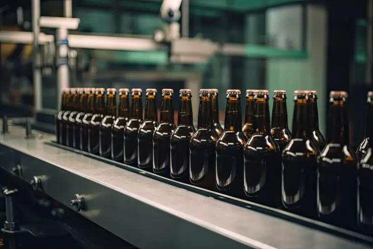 bottles of beer oin an industrial production line