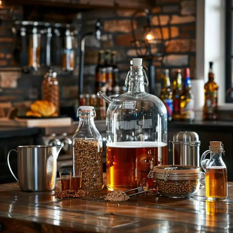 A rustic scene of home beer brewing