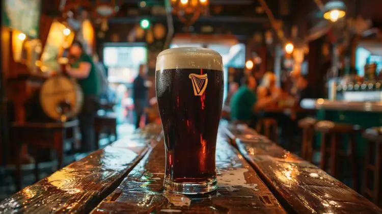 A Pint of Guinness On a wooden bar