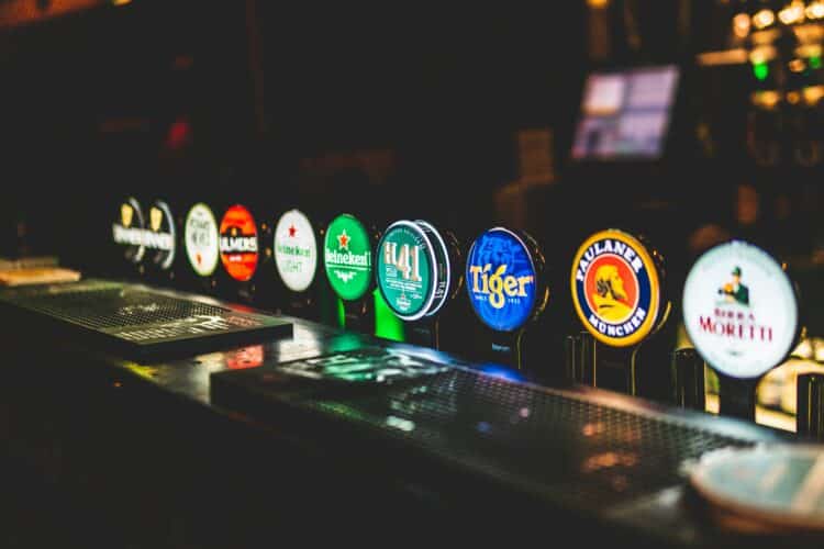 A selection of beers in a pub