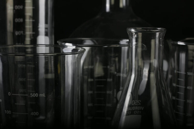 Glass beakers and tubes used for mixing chemicals