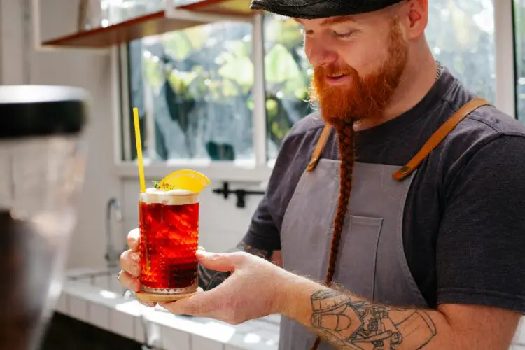 A beer cocktail just prepared and about to be served